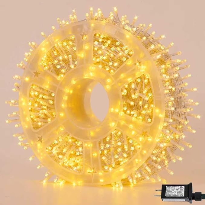 YEGUO 165ft 500 LED String Lights Outdoor Waterproof, Clear Wire Christmas Lights Indoor Plug in, 8 Modes Fairy Light for Bedroom Classroom Christams Party Wedding Tree Decor(Warm White)