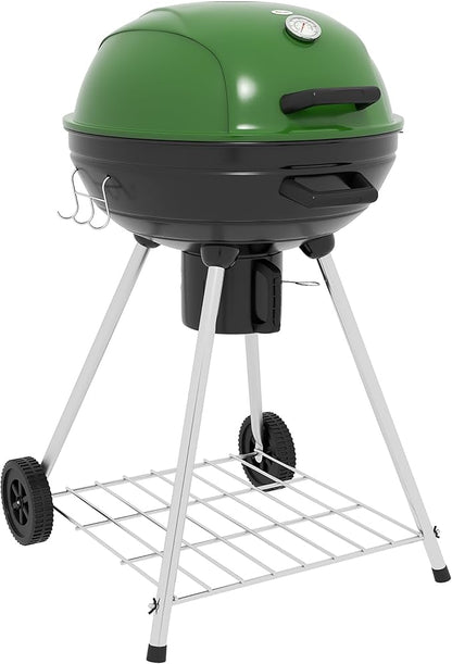 21" Kettle Charcoal BBQ Grill Trolley with 360 sq.in. Cooking Area, Outdoor Barbecue with Shelf, Wheels, Ash Catcher and Built in Thermometer for Patio, Backyard Party, Green