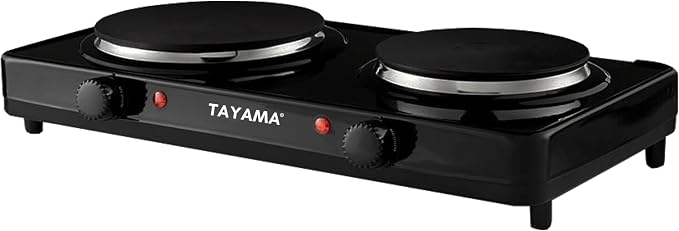 Tayama Dual Burner 6.5 in. and 6 in. Black Diecast Hot Plate with Temperature Controls