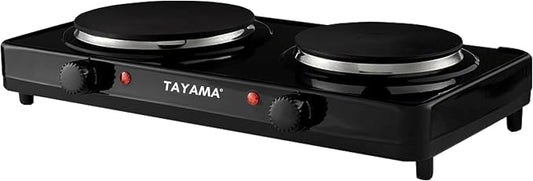 Tayama Dual Burner 6.5 in. and 6 in. Black Diecast Hot Plate with Temperature Controls