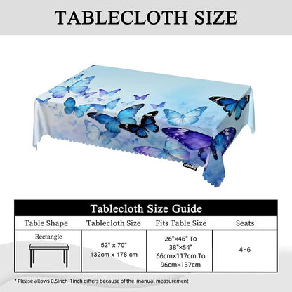 Swono Butterflies Table Cloth Rectangle Tables Nature Butterflies Blue Kitchen Table Cover Oblong 52"X70" Tablecloth for Dining Table Buffet Parties Patio and Camping