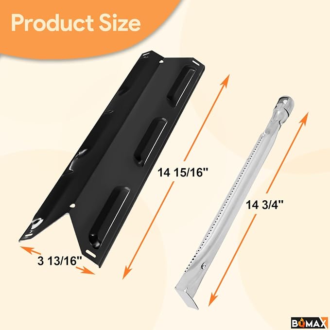 BQMAX Grill Parts for Kenmore 2 Burner Grill 146.23673310 146.16142210 | Porcelain Steel Heat Plate & Burner for Kenmore Grill Replacement Parts 146.23686310, for Members Mark 2 Burner MM-G2001-AB