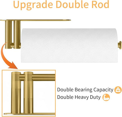 STWWO Under Cabinet Paper Towel Holder, Self Adhesive Paper Towel Rack Gold | Under Counter Under Sink Paper Towel Holder, Self-Adhesive or Wall Mounted, Fits Kitchens Bathrooms & RV