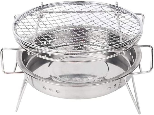 Barbecue Charcoal Grill Stainless Steel Round BBQ Grill Charcoal Barbecue Grilled Net Portable Charcoal Grill(22x14cm)