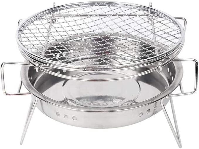 IRYZE Portable Charcoal Grill Stainless Steel Round BBQ Grill Charcoal Barbecue Grilled Net BBQ Grill for Outdoor (Size : 30x18.3cm)