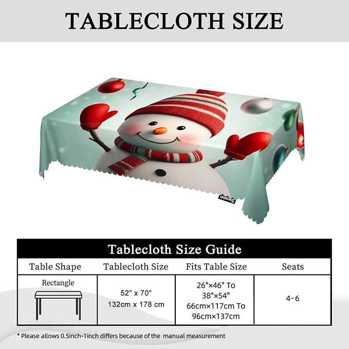 Swono Snowman Rectangular Tablecloth Christmas Snowman Glass Ball Colorful Washable Table Cloth Kitchen Dining Room Table Cover for Party Dinner 50x72 Inch Tablecloths