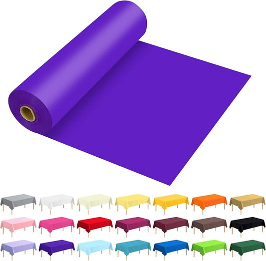 54 Inch X 100 Feet Plastic Table Cover Roll Premium Disposable Plastic Tablecloth for All Type/Shape Tables | Picnic, Party, Banquet, Birthdays, Weddings (Purple, 54 Inch X 100 Feet)