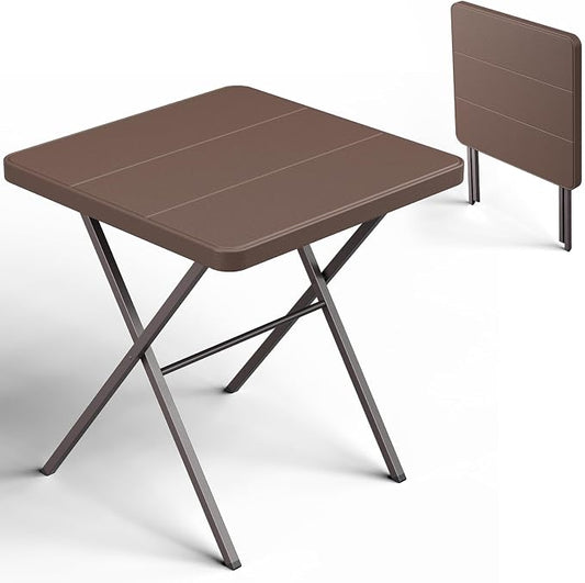 Folding Table, 27 Inch Square Folding Table, No Assembly Portable Camping Picnic Table, Heavy Duty Steel Frame Outdoor Coffee Table, Patio Card Table for Small Spaces, RV, Parties, 400 LBS Capacity