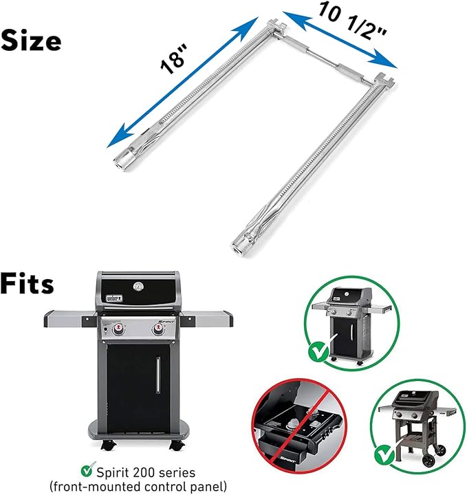 Flavorizer Bars & Grill Burner for Weber GS4 Spirit II 200, Spirit II E-210, Spirit E-210, Spirit 200 Series Grills with Front-Mounted Control, 15.3 Inch 7635 Flavor Bars and 69785 Burner Tubes
