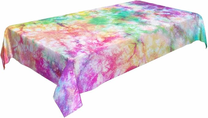 TKS MITLAN Tie Dye Tablecloth 60x84 Inch Rectangular Rainbow Splash Tie Dye Pattern Oblong Table Cloth Kitchen Table Decorations for Home Dinner Party