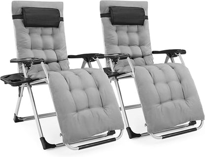 DUMOS Zero Gravity Chair, Lounge Chair Outdoor with Cup Holder | Folding Reclining chairs with Trays and Removable Cushion, for Indoor Outside Beach Camping Patio, Gray