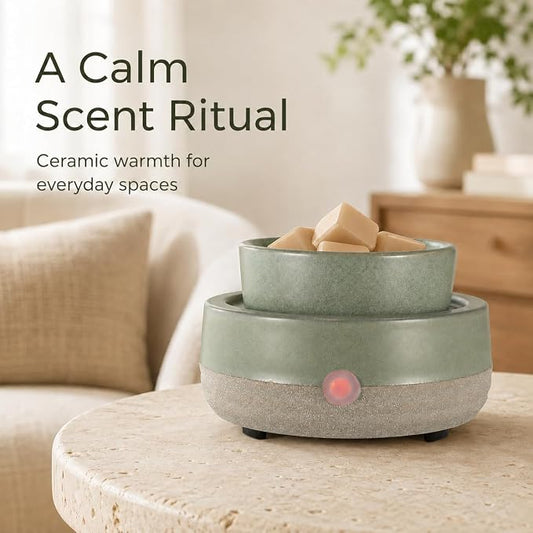 Wax Melt Warmer, Ceramic Electric Candle Wax Warmer 3-in-1 Oil Burner Fits Yankee Large Jar, Scented Candle Holder for Home Decor Thanksgiving Christmas Day Gifts (02-Light Green)