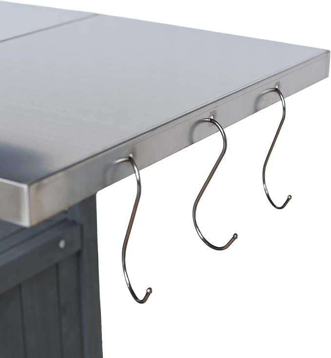Christopher Knight Home Edsel Outdoor Bar Cart with Stainless Steel Top and Lockable Wheels, Solid Wood Outdoor Storage Cabinet, Kitchen Island Serving Cart for Poolside, Garden, Blue Gray