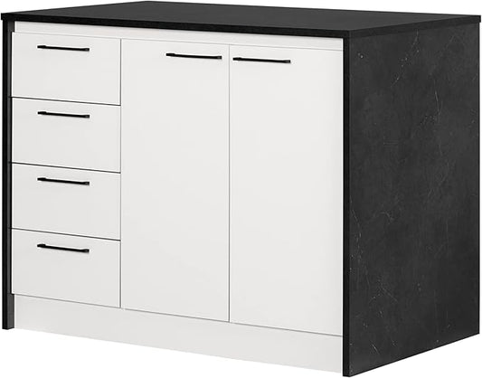 South Shore Myro Kitchen Island Faux Black Stone and White, Contemporary