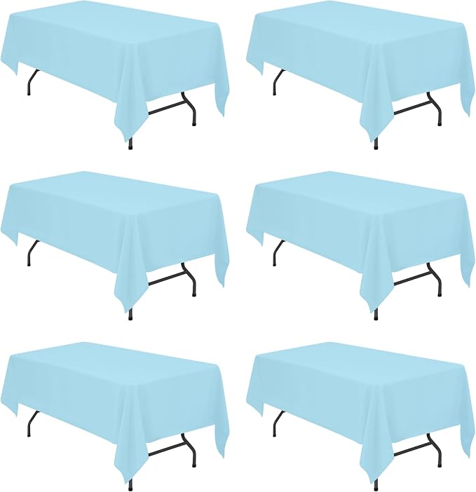 BRILLMAX 6 Pack Light Blue Tablecloths 60x102 Inch for 6ft Rectangle Tables | 150 GSM Polyester Fabric, 15" Standard Drop, Water, Stain & Wrinkle Resistant Cloth Cover for Wedding Reception Banquet Party