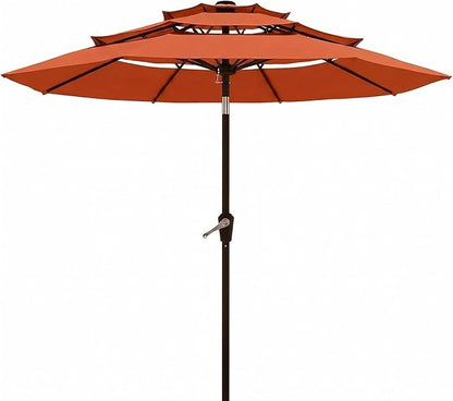 10FT Patio Umbrella 3 Tiers Outdoor Market Umbrella w/Push Button Tilt, Crank, UV and Waterproof Table Umbrella for Garden, Pool, Backyard, Deck, Lawn, Terracotta