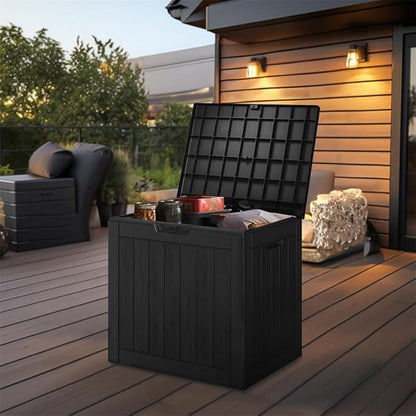 ROJIK Outdoor Storage Housing Deck Box-Waterproof Patio Furniture,Garden Tools,Cushions,Pool Accessories Storage Waterproof Resin Box with Capacity (31 Gal & Black)