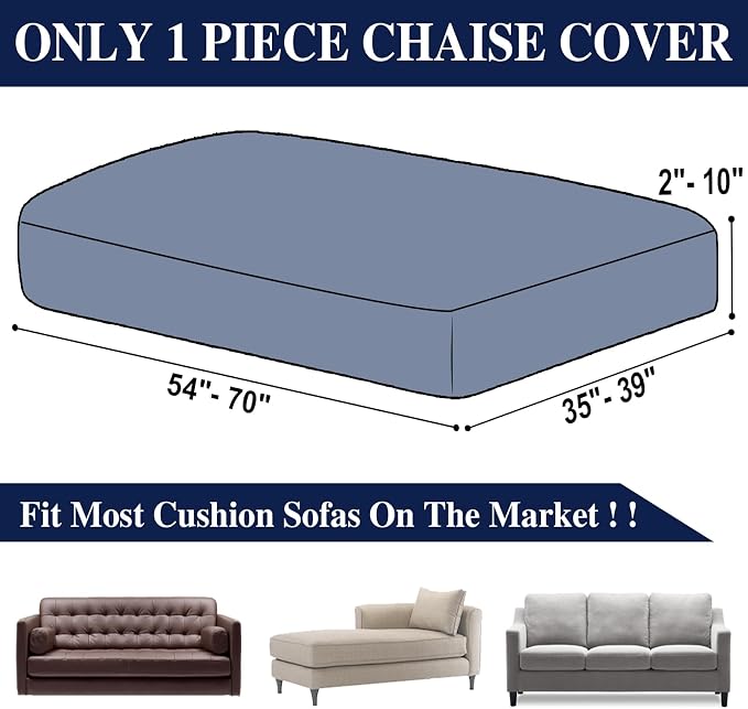 LA MEACK Couch Cushion Cover for Chaise Lounge & Sofa (Washable, Stretch, Separate Seat, 1 Piece for Chaise or Sofa 3-Seater, Navy)