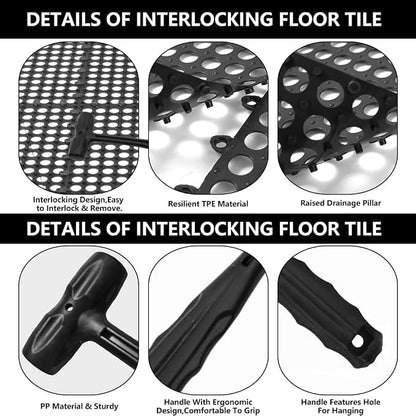 15 Pack Garage Floor Tiles, 12x12 Inch Interlocking Drainage Tiles | Non-Slip Deck Tile for Bathroom, Pool Deck, Gym, Garage, Kitchen & Wet Areas, Easy Splicing Anti-Fatigue Mat ( Black)