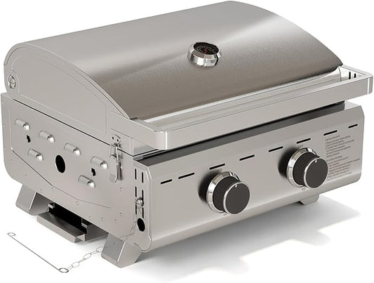 Electactic 16,000 BTUs Portable Tabletop Gas Grill, 2-Burner Propane Grill with Foldable Legs, 251 Sq.in Cooking Area, Stainless Steel BBQ Grill for Easy Assemble & Clean, Ideal for Outoor/RV/Patio