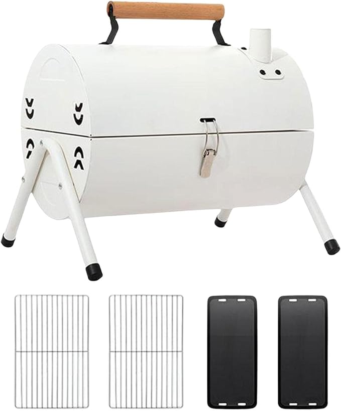 Charcoal Grill Barbecue Grill Camping Portable with Grill Net BBQ Stove BBQ Grill for Outdoor, Backpacking, Garden, Patio, Picnic, No Baking Tray, White