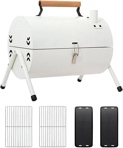 Charcoal Grill Barbecue Grill Camping Portable with Grill Net BBQ Stove BBQ Grill for Outdoor, Backpacking, Garden, Patio, Picnic, No Baking Tray, White