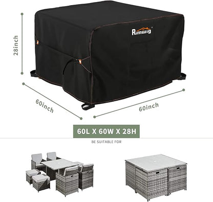 Patio Furniture Set Cover Waterproof, Square Outdoor Table and Chair Set Covers, Heavy Duty Outside Weatherproof Garden Rattan Set Covers 60" L x 60" W x 28" H Black