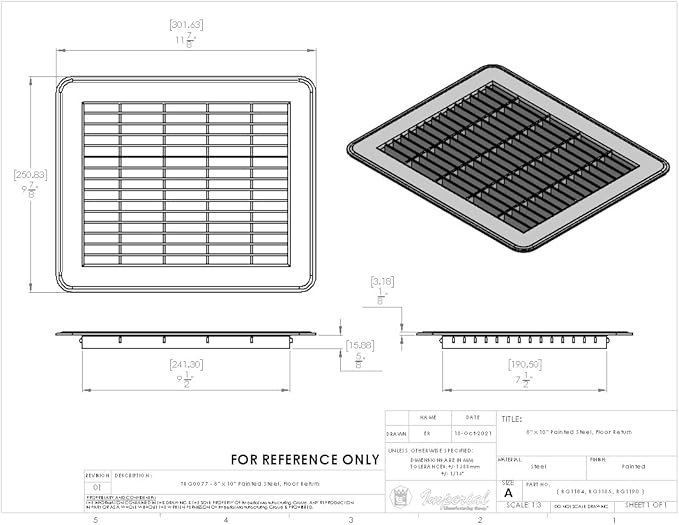 Imperial RG1184 8 x 10-Inch Heavy Gauge Steel Floor Return Air Grille, Brown
