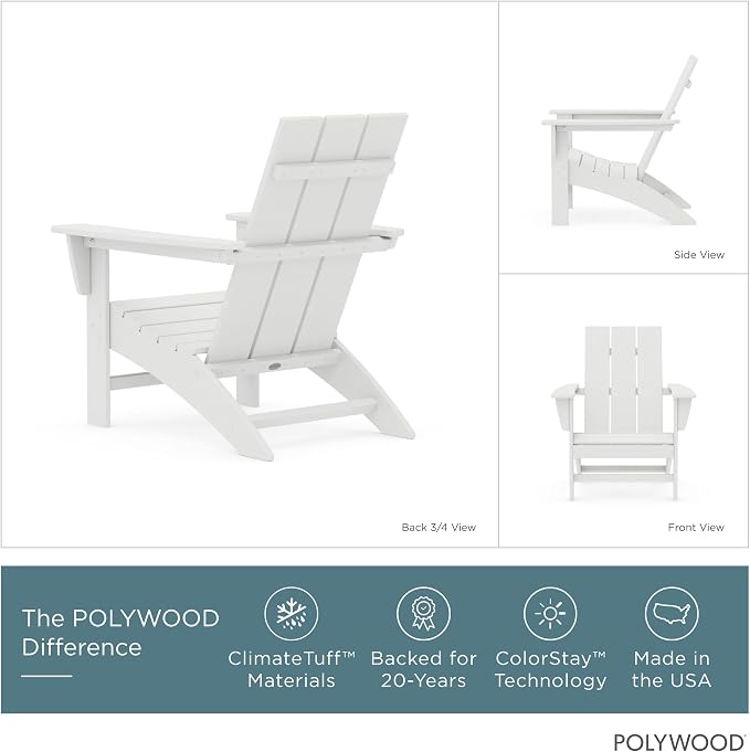 POLYWOOD Modern Adirondack Chair – All-Weather Outdoor Lawn Adirondack Chairs – HDPE, Fade-Resistant & Durable Outdoor Furniture – For Patio, Deck & Fire Pit Chairs – White