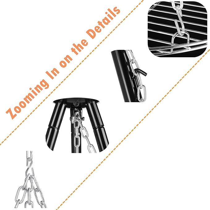 Portable Charcoal Grill for Camping BBQ Grills Outdoor Barbecue Grill with Adjustable Height Tripod Fire Pit and Stainless Steel Net for Campfire Cooking Patio Heater and Pot Rack,A-1