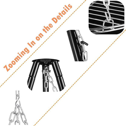 Portable Charcoal Grill for Camping BBQ Grills Outdoor Barbecue Grill with Adjustable Height Tripod Fire Pit and Stainless Steel Net for Campfire Cooking Patio Heater and Pot Rack,A-1
