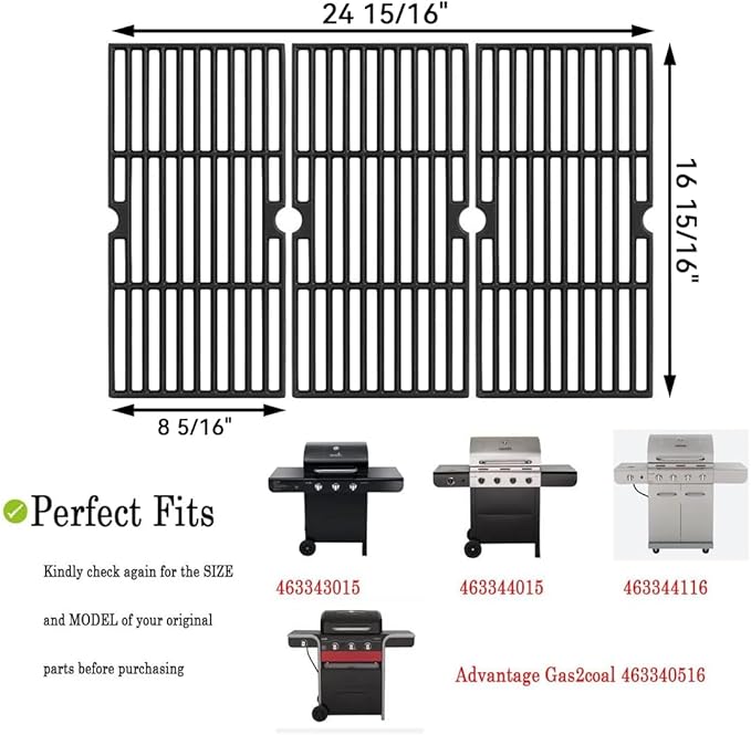 463343015 Grill Grates for Charbroil Advantage 463344015 463344116 463343819 463371116 4 Burer Grill, Cast lron Cooking Grate for Char Broil Gas2Coal 463340516 463370519 G421-0008-W1 Replacement Parts