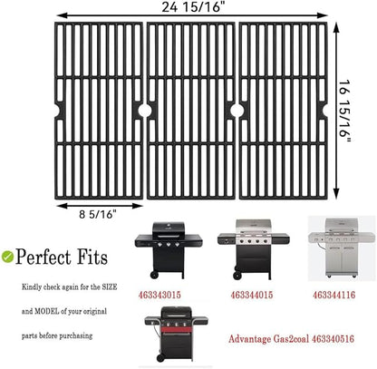 463343015 Grill Grates for Charbroil Advantage 463344015 463344116 463343819 463371116 4 Burer Grill, Cast lron Cooking Grate for Char Broil Gas2Coal 463340516 463370519 G421-0008-W1 Replacement Parts