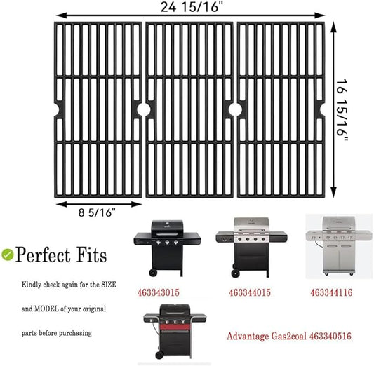 463343015 Grill Grates for Charbroil Advantage 463344015 463344116 463343819 463371116 4 Burer Grill, Cast lron Cooking Grate for Char Broil Gas2Coal 463340516 463370519 G421-0008-W1 Replacement Parts