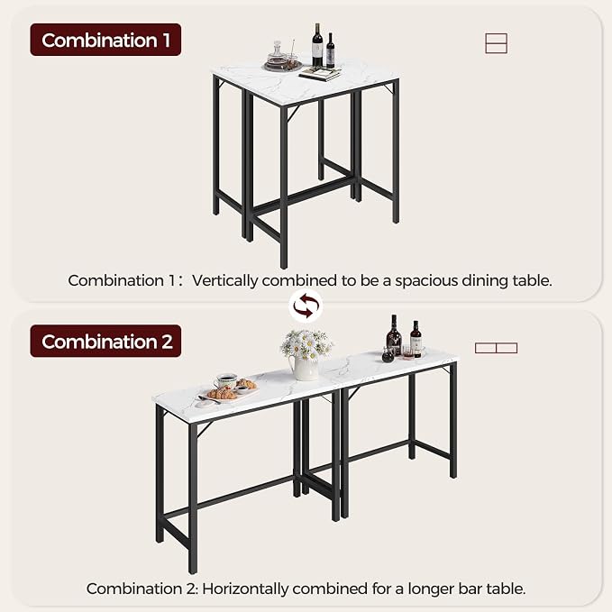 MAHANCRIS Narrow Bar Table, 63-Inch Pub Table for Dining Room, Counter Bar Tables with Sturdy Metal Frame, Connectable Bar Table, Multifunctional Console Table, Marble and Black BTHM1601