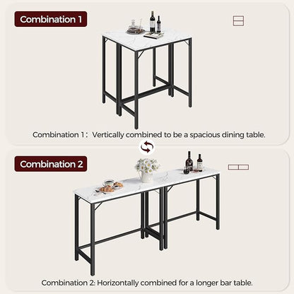 MAHANCRIS Narrow Bar Table, 63-Inch Pub Table for Dining Room, Counter Bar Tables with Sturdy Metal Frame, Connectable Bar Table, Multifunctional Console Table, Marble and Black BTHM1601