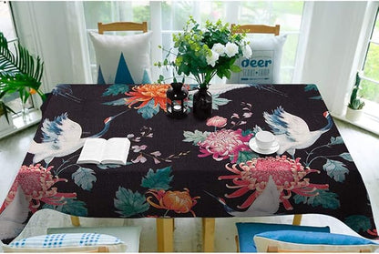 Moslion Japanese Cranes Tablecloth Rectangle Tablecloth for Kitchen 60x84 Inch
