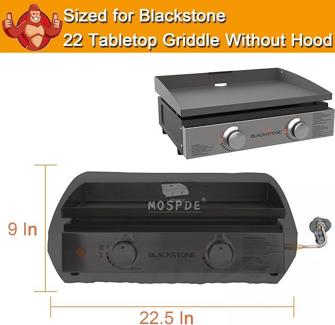 22 Inch Griddle Cover for Blackstone 1666 22 inch Grill Tabletop Griddle Without Hood Lid, Fits Blackstone 22" Grill Griddle with Grill Cover 600D Heavy Duty Water-Resistant