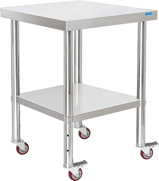 KUARBARR Stainless Steel Table for Prep & Work with Undershelf 24 x 24 Inches NSF Metal Commercial Kitchen Prep Table with Adjustable Under Shelf Worktable for Restaurant Home Outdoor