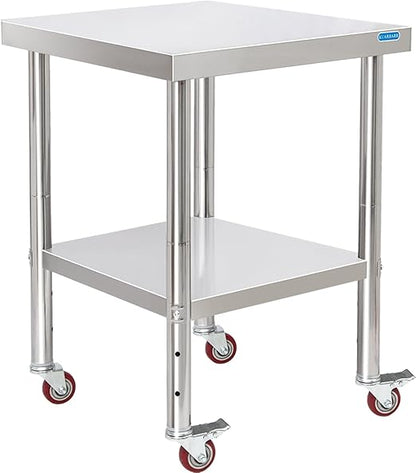 KUARBARR Stainless Steel Table for Prep & Work with Undershelf 24 x 24 Inches NSF Metal Commercial Kitchen Prep Table with Adjustable Under Shelf Worktable for Restaurant Home Outdoor