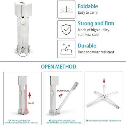 Foldable Portable Beach Umbrella Stand-Portable Patio Umbrella Base Holder,Outdoor Sunshade Anchor Size PLUS Thickened,Rust Free Tempered Iron Umbrella Stand for Courtyard,Swimming Pool,Beach,Grass