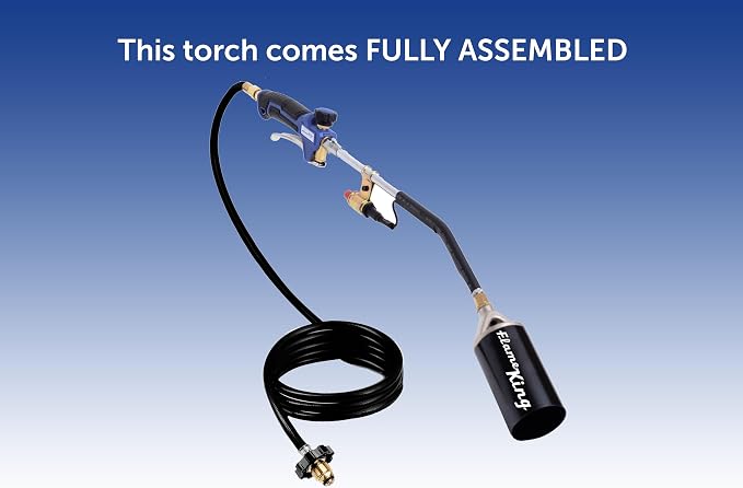 Flame King Propane Torch Kit Heavy Duty Weed Burner, 340,000 BTU with Piezo Igniter (Self Igniting), with 10-ft Hose for Weed Burning, Melting Ice and Snow, and Roofing