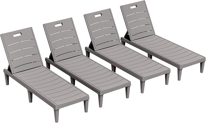 Greesum 2-Pack Adjustable Chaise Lounges, Light Coffee | 5-Pos Recline, Waterproof PP, UV/Fade-Resist, Easy-Clean, Patio/Pool/Beach, Tool-Free