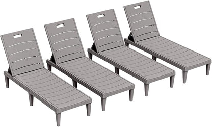 Greesum 2-Pack Adjustable Chaise Lounges, Light Coffee | 5-Pos Recline, Waterproof PP, UV/Fade-Resist, Easy-Clean, Patio/Pool/Beach, Tool-Free
