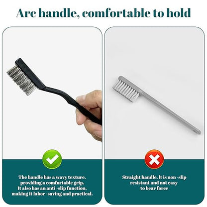 15PCS Mini Wire Brush Stainless Steel Brush Set，Masonry Brush Wire Bristle for Cleaning Welding Slag and Rust，Curved Handle Brush (Stainless Steel, 15)