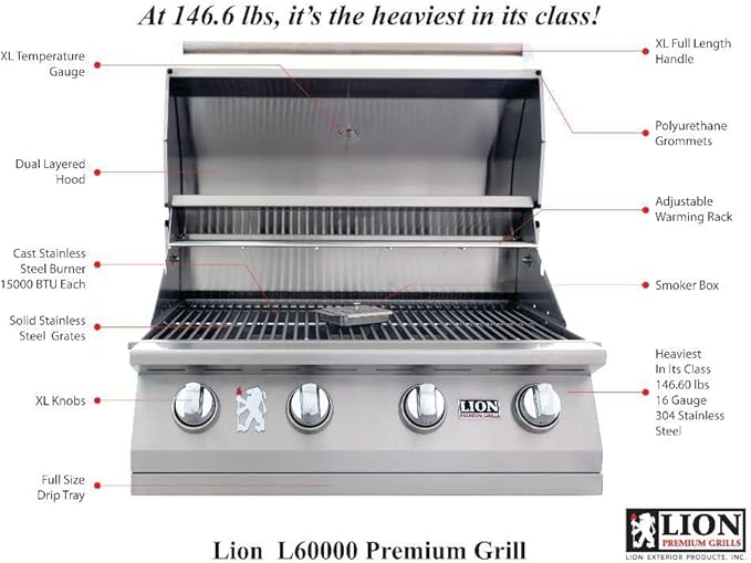 Lion 32″ 4-Burner Gas Grill – L60000 Liquid Propane