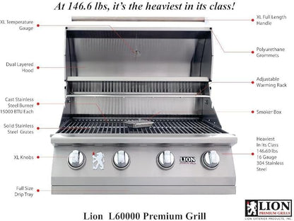 Lion 32″ 4-Burner Gas Grill – L60000 Liquid Propane