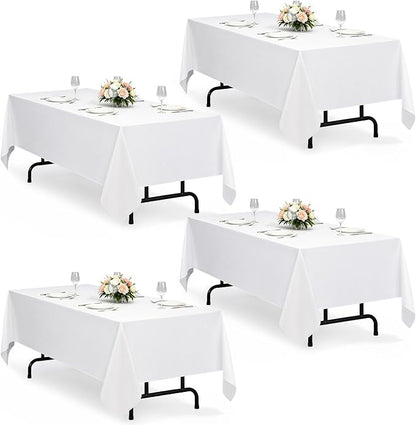 Decorelia White Washable Table Cloths for 8 Ft Rectangle Tables-4 Pack, Washable Polyester Rustic Faux Linen Rectangular Table Cloth Cover for Wedding,Outdoor,Events, Party,Banquet,Dining, 60x120 Inch