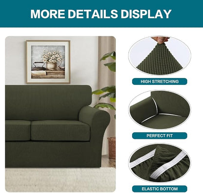 Turquoize 4 Piece Sofa Covers for 3 Cushion Couch Sofa Slipcover Soft Couch Cover for Dogs-Washable Sofa Furniture Cover with 3 Individual Cushion Covers (3 Cushion Sofa, Olive)