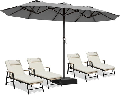 AreShark 15ft Patio Umbrella with Base, Double Sided Outdoor Umbrella with 12 Fiberglass Ribs, Large Outdoor Umbrella for Garden, Pool, Deck, Backyard & Market, Grey